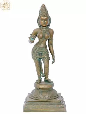 15'' Devi Parvati (Goddess Uma) | Madhuchista Vidhana (Lost-Wax) | Panchaloha Bronze from Swamimalai