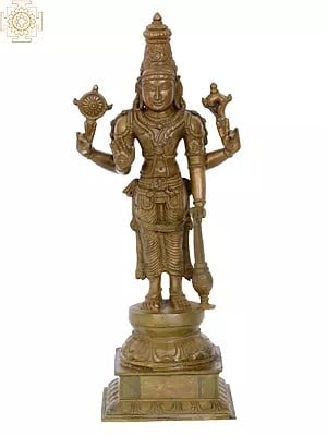 13'' Standing Lord Vishnu Bronze Statue | Madhuchista Vidhana (Lost-Wax) | Panchaloha Bronze from Swamimalai