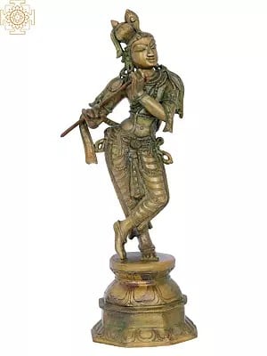 14'' Fluting krishna | Madhuchista Vidhana (Lost-Wax) | Panchaloha Bronze from Swamimalai