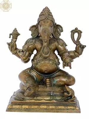 15'' Sitting Ganesha | Madhuchista Vidhana (Lost-Wax) | Panchaloha Bronze from Swamimalai