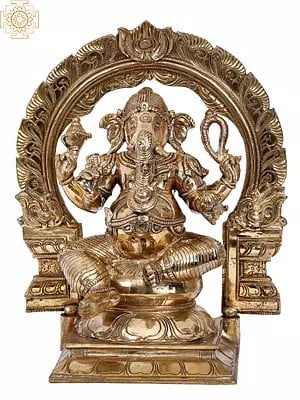 12'' Lord Ganesha Seated on Throne | Madhuchista Vidhana (Lost-Wax) | Panchaloha Bronze from Swamimalai