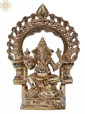 10'' Lord Ganesha Seated on Throne | Madhuchista Vidhana (Lost-Wax) | Panchaloha Bronze from Swamimalai