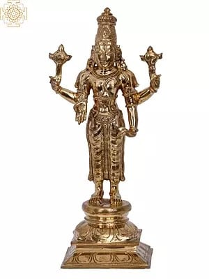 12" Lord Vishnu Bronze Statue | Madhuchista Vidhana (Lost-Wax) | Panchaloha Bronze from Swamimalai
