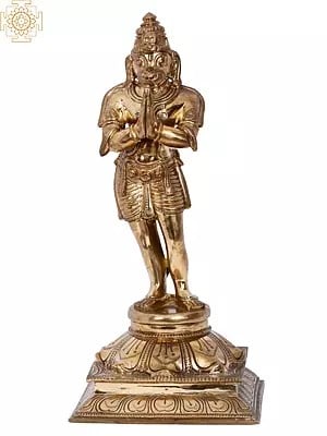 12'' Standing Sankat Mochan Hanuman Statue | Madhuchista Vidhana (Lost-Wax) | Panchaloha Bronze from Swamimalai