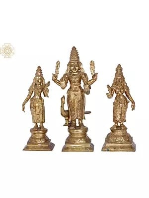 12'' Karttikeya (Murugan) with Devasena and Valli | Madhuchista Vidhana (Lost-Wax) | Panchaloha Bronze from Swamimalai