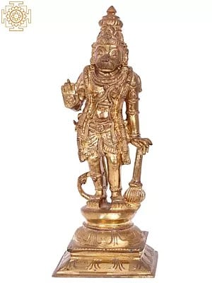 13'' Standing Sankat Mochan Hanuman | Madhuchista Vidhana (Lost-Wax) | Panchaloha Bronze from Swamimalai