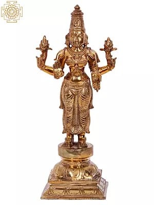 11'' Standing Goddess Lakshmi | Madhuchista Vidhana (Lost-Wax) | Panchaloha Bronze from Swamimalai