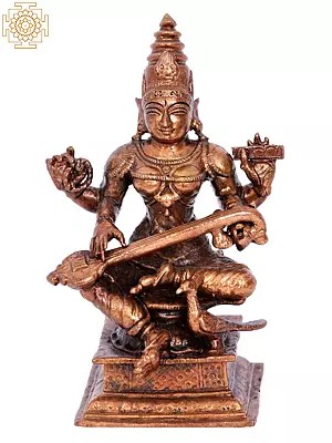 4'' Small Goddess Saraswati | Madhuchista Vidhana (Lost-Wax) | Panchaloha Bronze from Swamimalai