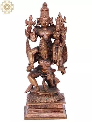 6" Lord Vishnu with Goddess Lakshmi Seated on Garuda | Madhuchista Vidhana (Lost-Wax) | Panchaloha Bronze from Swamimalai