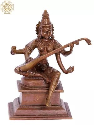 5" Small Goddess Saraswati Panchaloha Bronze Statue from Swamimalai