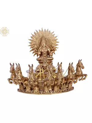 13" Lord Surya on His Seven Horses Chariot - Panchaloha Bronze Statue