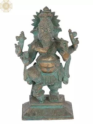 7" Nritya Ganapati Bronze Statue | Madhuchista Vidhana (Lost-Wax) | Panchaloha Bronze from Swamimalai