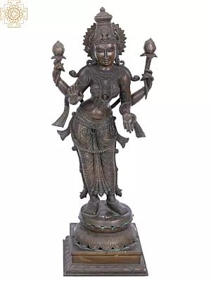 30" Standing Goddess Lakshmi | Madhuchista Vidhana (Lost-Wax) | Panchaloha Bronze from Swamimalai