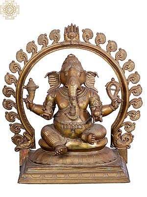 22'' Lord Ganesha Seated on Throne | Madhuchista Vidhana (Lost-Wax) | Panchaloha Bronze from Swamimalai