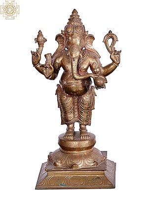 19'' Standing Lord Ganesha | Madhuchista Vidhana (Lost-Wax) | Panchaloha Bronze from Swamimalai