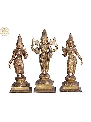 22'' Lord Murugan Bronze Statue (Karttikeya) with Devasena and Valli