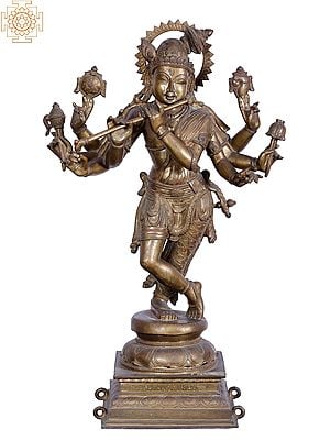 32'' Standing Lord Krishna Playing Flute | Madhuchista Vidhana (Lost-Wax) | Panchaloha Bronze from Swamimalai