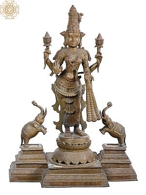33'' Large Standing Gajalakshmi | Madhuchista Vidhana (Lost-Wax) | Panchaloha Bronze from Swamimalai