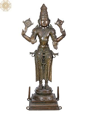 45'' Large Standing Lord Vishnu Panchaloha Bronze Statue from Swamimalai