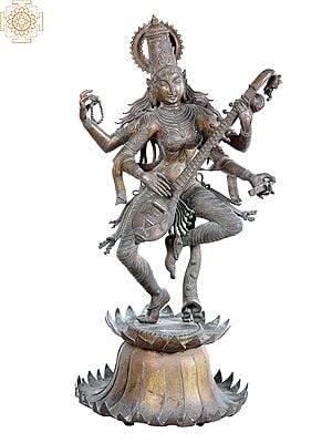 36'' Superfine Dancing Goddess Saraswati | Lost-Wax | Panchaloha Bronze from Swamimalai