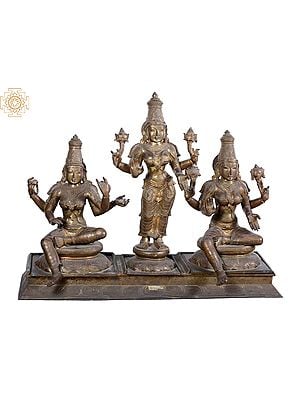 29'' Goddess Lakshmi, Durga and Saraswati | Madhuchista Vidhana (Lost-Wax) | Panchaloha Bronze from Swamimalai