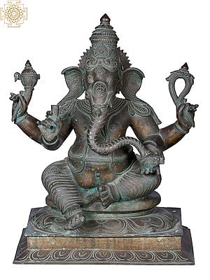 24'' Sitting Lord Ganesha | Madhuchista Vidhana (Lost-Wax) | Panchaloha Bronze from Swamimalai