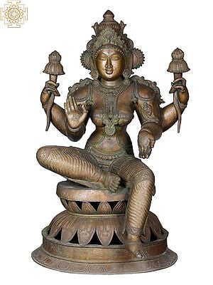 36'' Large Sitting Goddess Lakshmi | Madhuchista Vidhana (Lost-Wax) | Panchaloha Bronze from Swamimalai