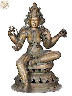 36'' Large Goddess Saraswati | Madhuchista Vidhana (Lost-Wax) | Panchaloha Bronze from Swamimalai