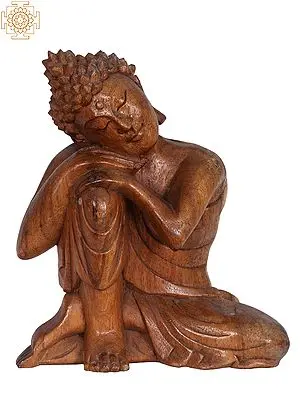 8" Wooden Thinking Buddha Statue