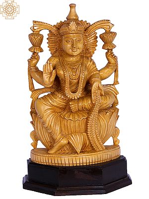 12" Wooden Goddess Lakshmi Sculpture