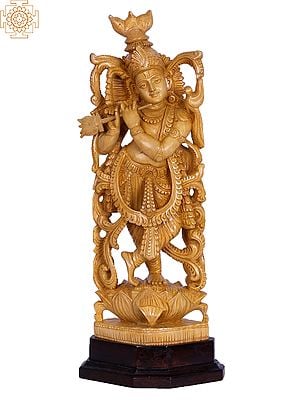 18" Wooden Lord Krishna Sculpture