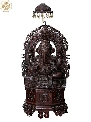 Wooden Sitting Lord Ganesha Statue