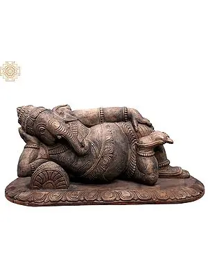 21" Wooden Reclining Ganesha Statue