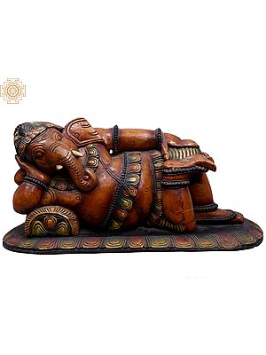 28" Wooden Relaxing Ganesha