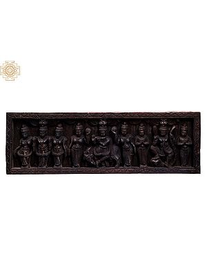 35" Large Wooden Lord Krishna Playing Flute Wall Panel