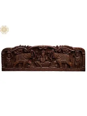 36" Lord Ganesha Wood Carving with Two Gaja Figures