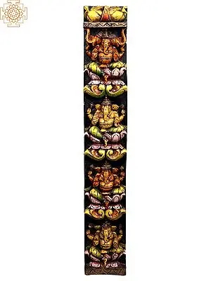 Large Wooden Lord Ganesha Seated on Lotus Wall Panel