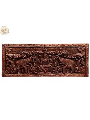 36" Hand Carved Wooden Gaja Lakshmi Wall Art