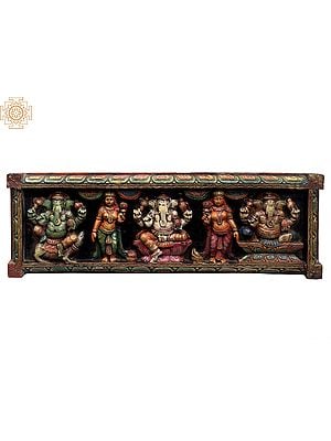 36" Large Wooden Sitting Chaturbhuja Lord Ganesha Panel