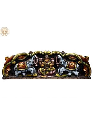 36" Large Wooden Sitting Goddess Gaja Lakshmi Panel