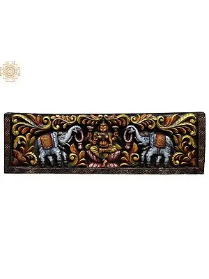 Large 36" Colorful Gaja Lakshmi Wooden Wall Panel