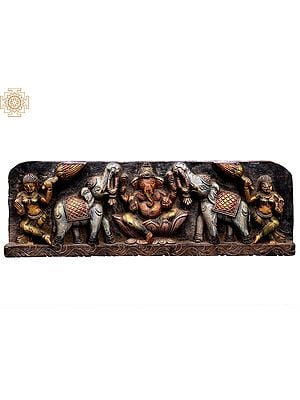 23" Wooden Colorful Gaja Ganesha Panel
