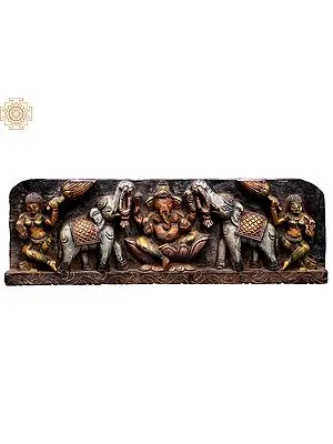 Colorful Ganesha Wood Carving Wall Art
