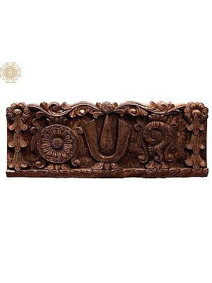24" Wooden Vaishnava Symbols (Chakra, Tilak and Conch) Panel