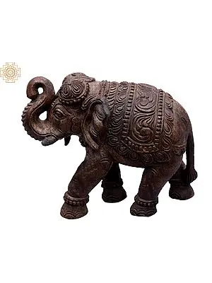 Intricately Carved Wooden Elephant Figurine