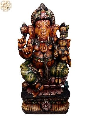 37" Large Wooden Shakti Ganesha