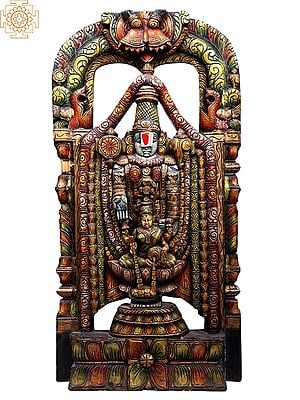 37" Large Wooden Lord Tirupati Balaji (Venkateshvara) with Goddess Lakshmi