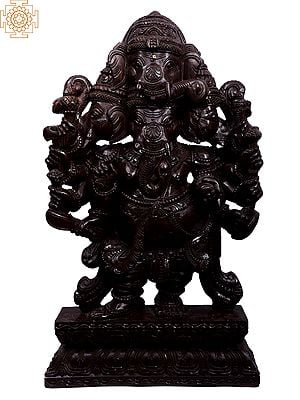 36" Large Wooden Five Heads Heramba Ganesha