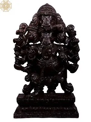 Large Wooden Five Heads Heramba Ganesha Statue (36")