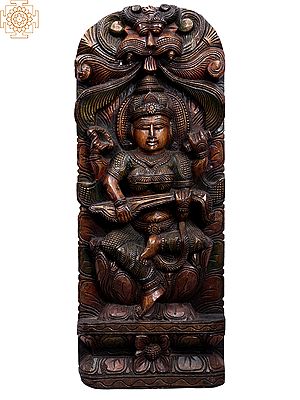30" Wooden Goddess Saraswati